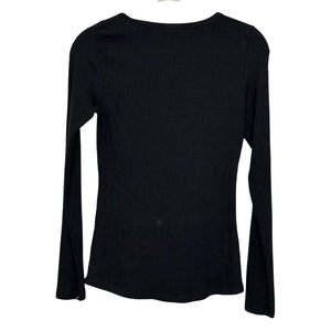 LNA Shirt Womens Small Black Ribbed Long Sleeve Henley Scoop Neck Modal Made USA