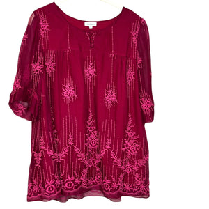 Sundance Cora Blouse Shirt Fuschia Pink Embroidered Size Medium