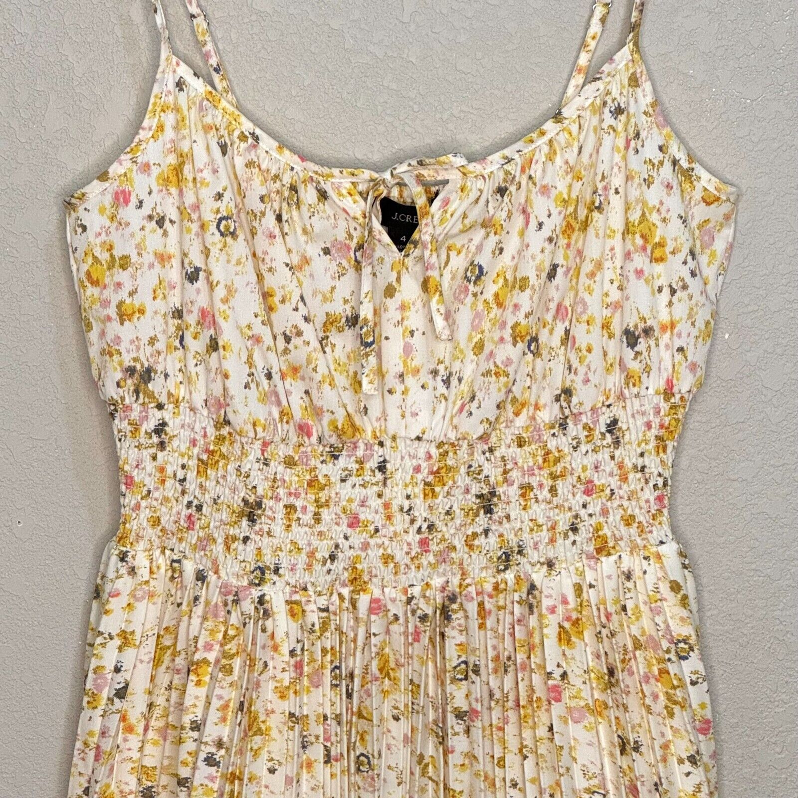 J. CREW Smocked-waist Pleated Dress In Yellow Soft Posies Size 4 NEW $148