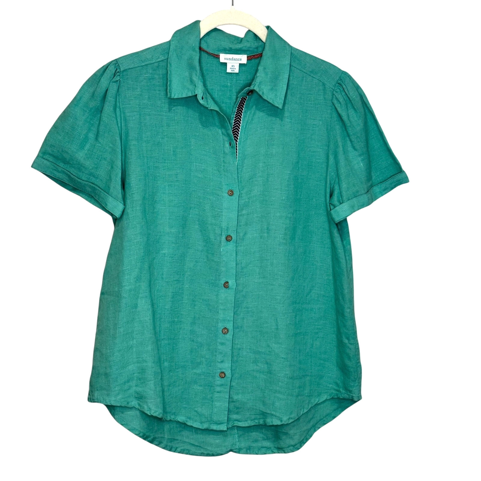 Sundance Top Size XS Blue Linen Short Sleeve Button Up