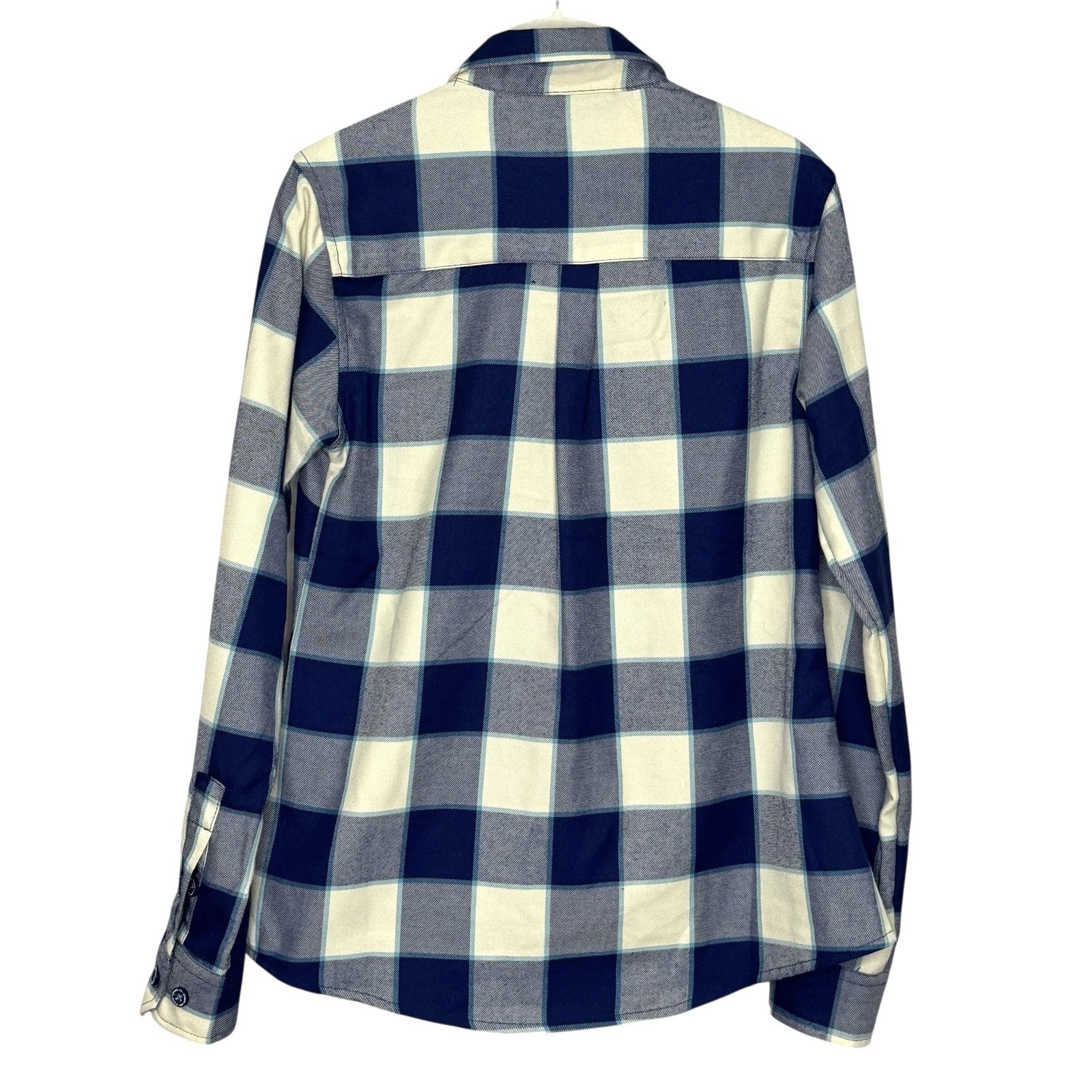 Dixxon Flannel Co Shirt Womens Medium Blue Gray Cream Plaid Bar Harbor Workwear
