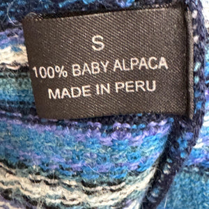 QINTI Sweater Womens Small Blue Multicolor 100% Baby Alpaca Button Cardigan Peru