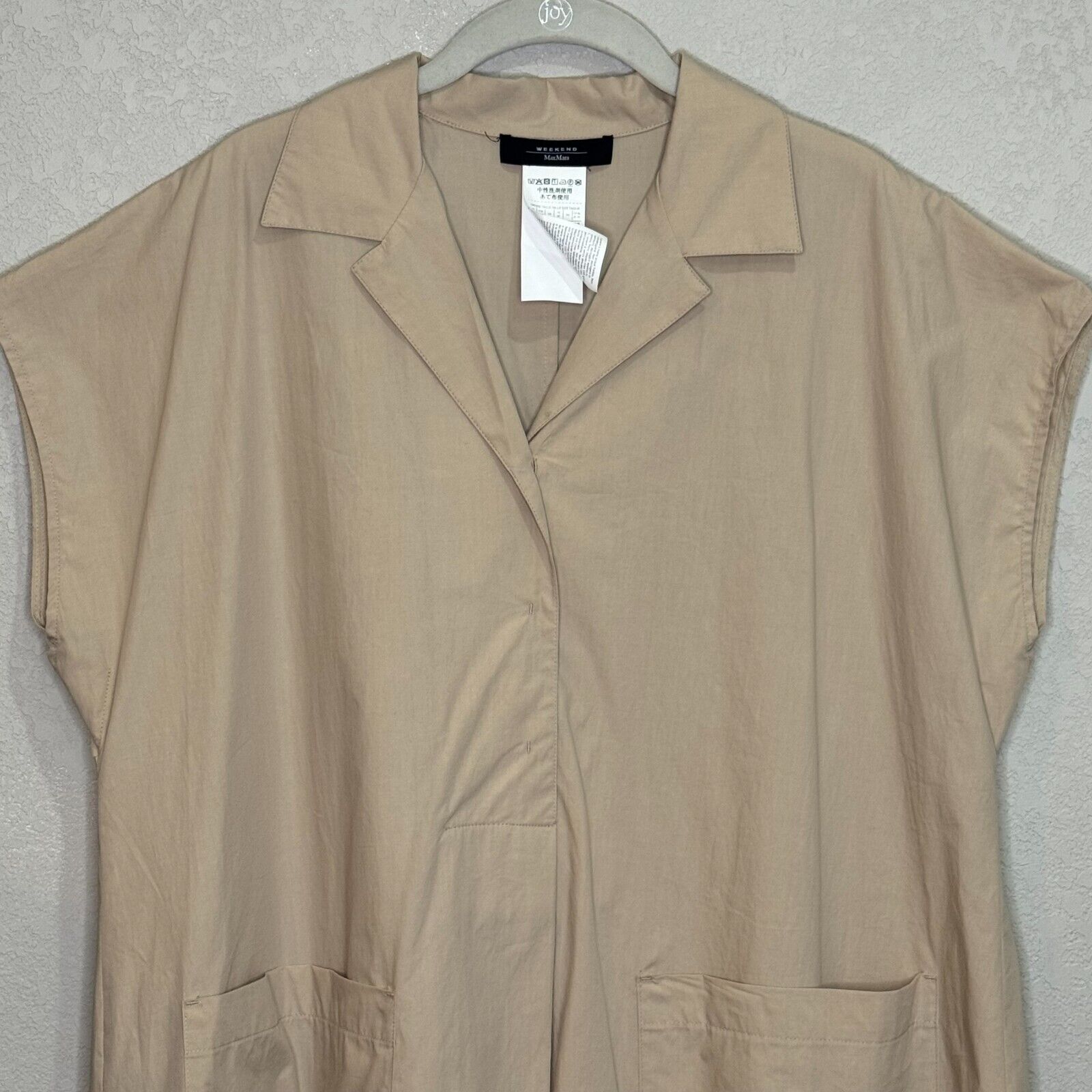 Weekend Max Mara Beige Benny Poplin Cotton Pleated Mini Dress Size 10 $197