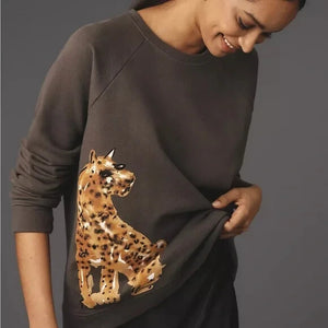 Anthropologie LouLou Avenue Cheetah Sweatshirt Size XS NEW $88 Graphic Gray