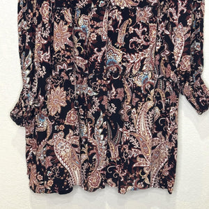 Anthropologie Dress Womens 1X Paisley Floral Long Sleeve Boho Tiered Viscose