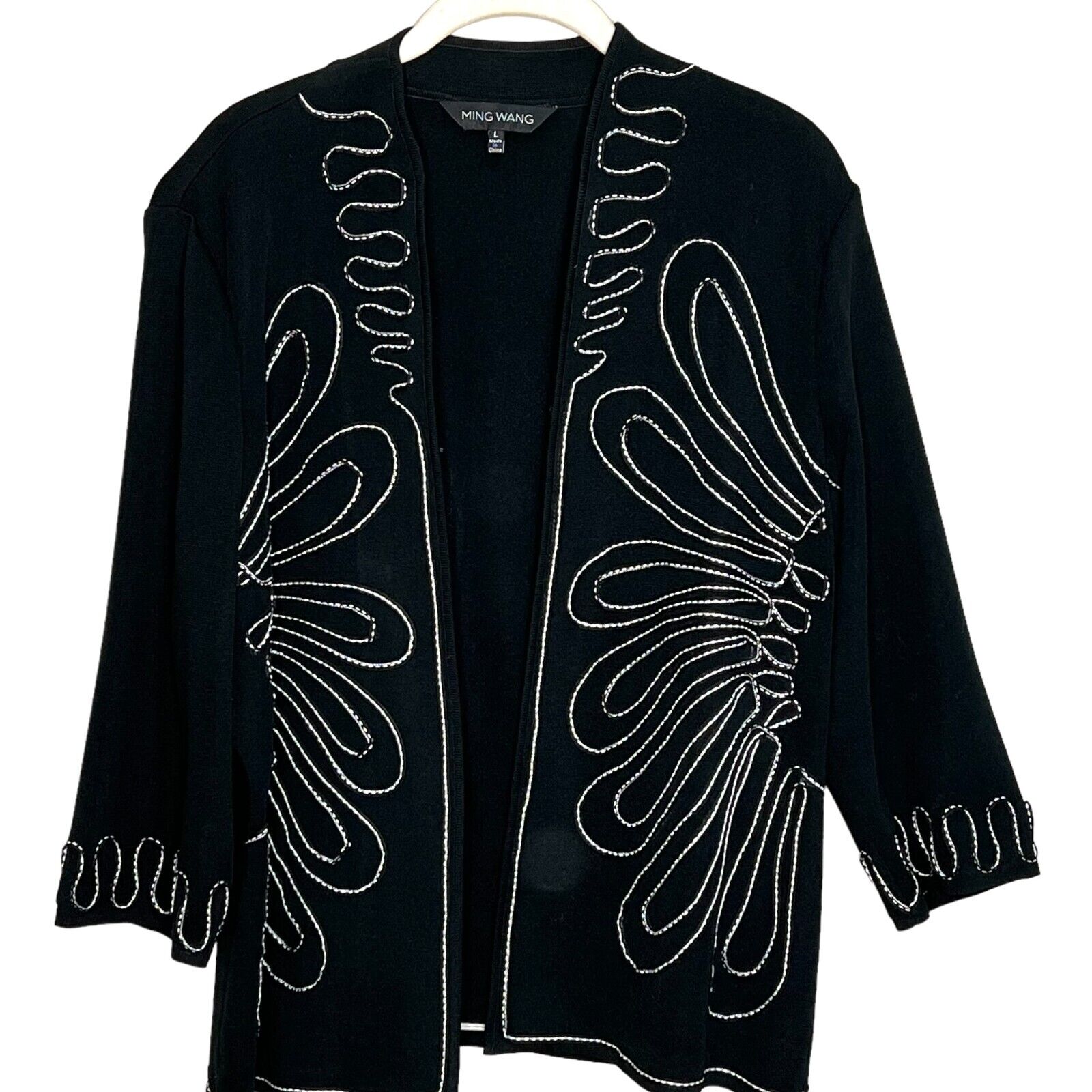 Ming Wang Black Embroidered Open Sweater Jacket Size Large