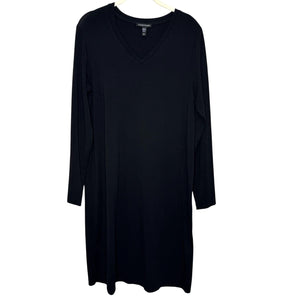 Eileen Fisher Dress Small Black Long Sleeve V Neck Tencel Knit Minimalist System