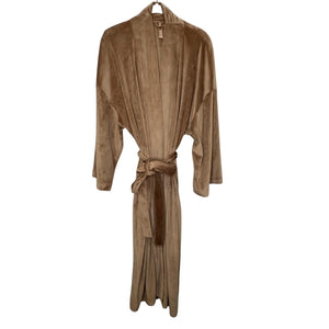 Skims Robe Womens XS Brown Velour Long Wrap Belted Kimono Shawl Collar Lounge