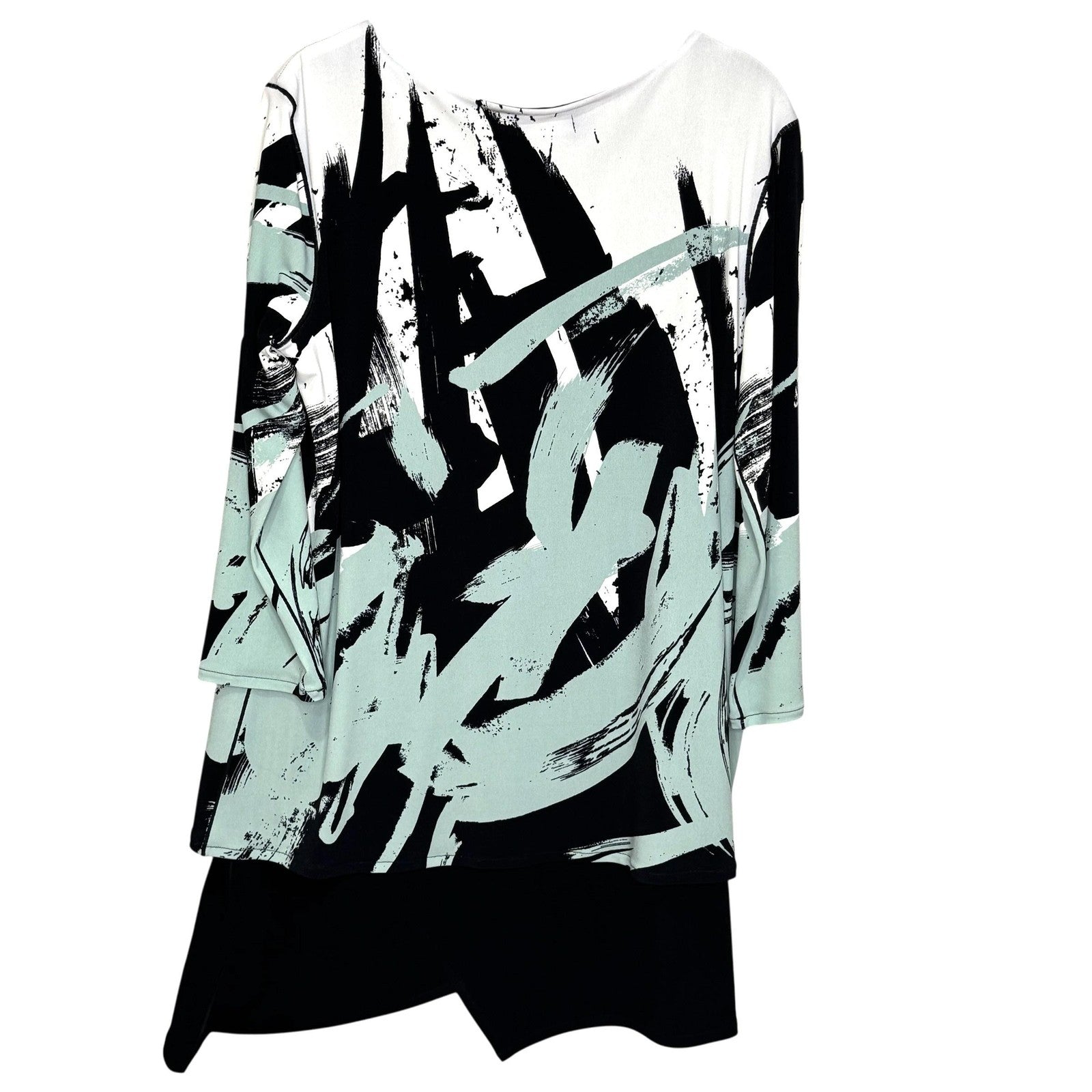Eva Varro Tunic Top Womens Large Abstract Print Layered Hem 3/4 Sleeve Pullover