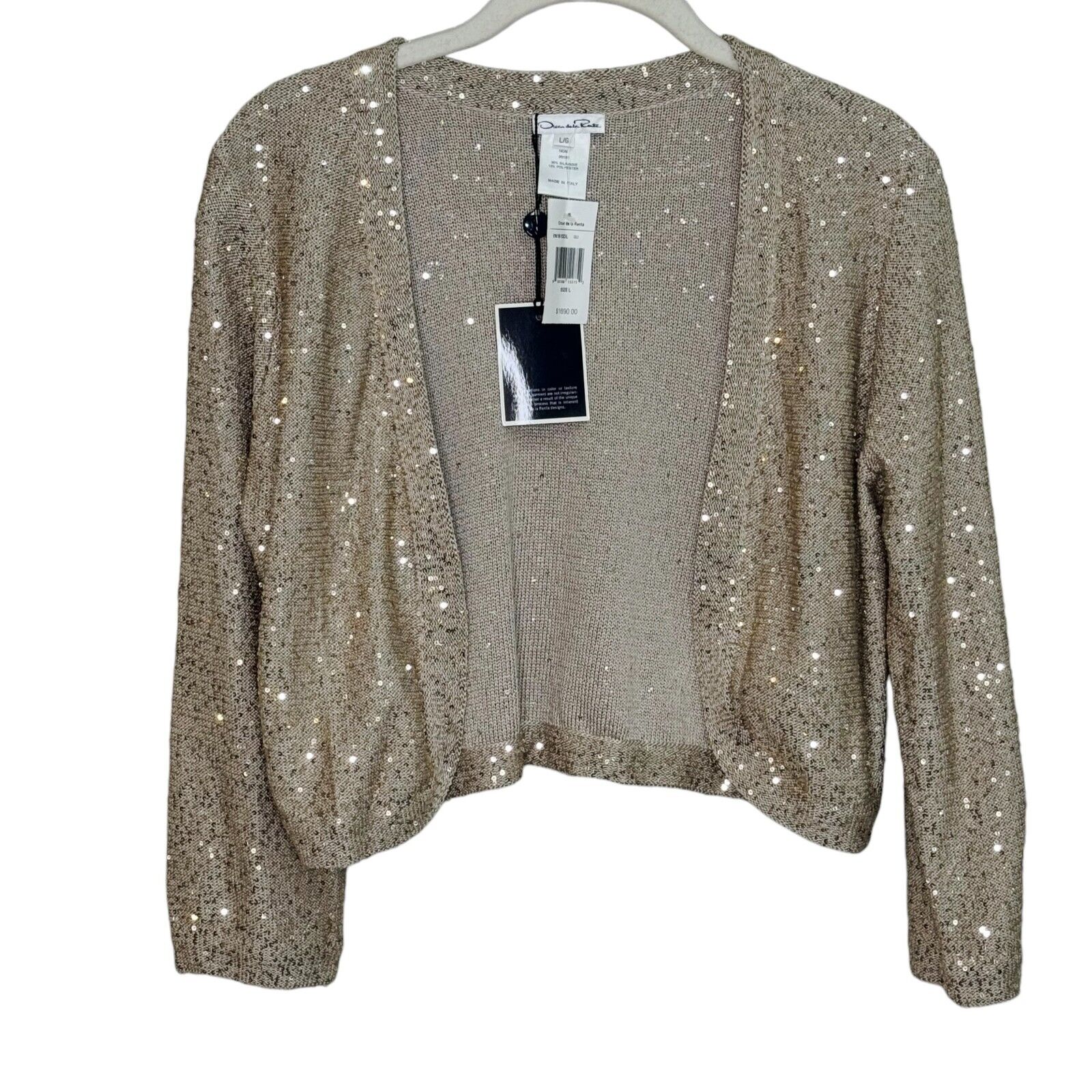 Oscar De La Renta NEW Gold Sequin Bolero Jacket Open Front Size Large $1690