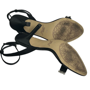 Bagdley Mishka Ojail Crystal Adorned Black Satin Stiletto Heels Size 7.5