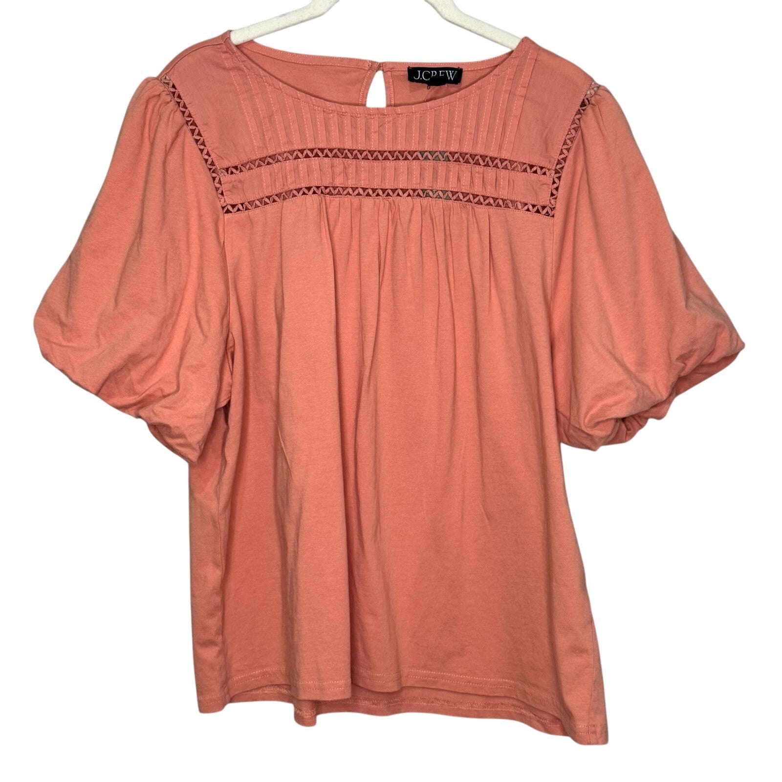 J. Crew Lace Trim Puff-Sleeve T-shirt Size XL Dusty Peach NEW 100% Cotton