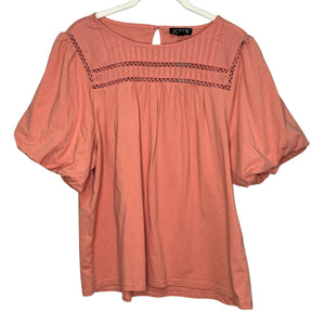J. Crew Lace Trim Puff-Sleeve T-shirt Size XL Dusty Peach NEW 100% Cotton