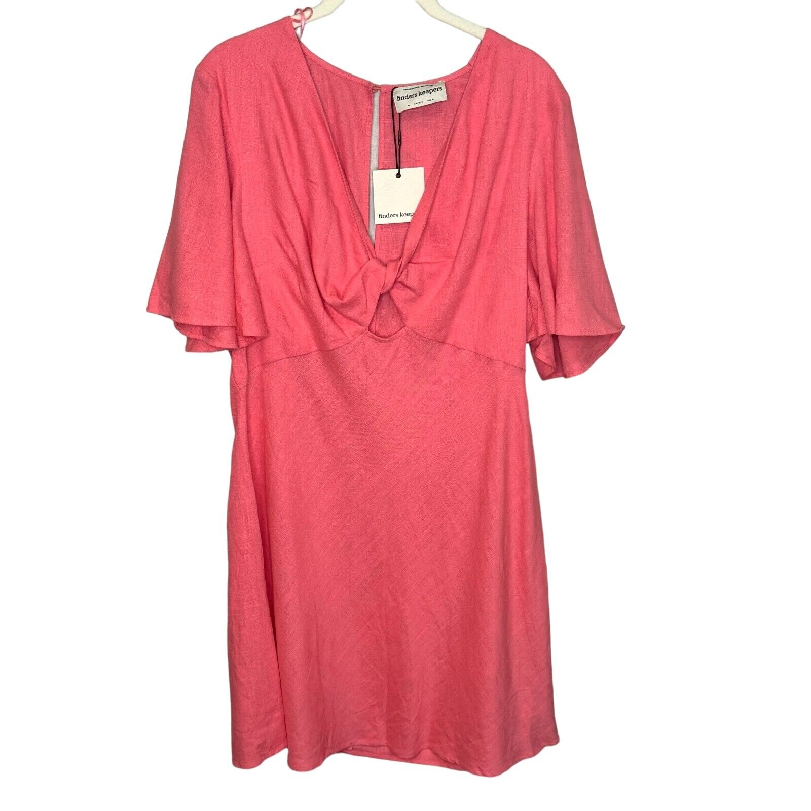 Finders Keepers Pink Short Sleeve V-Neck Sally Cut-Out Mini Dress Size 10 NEW