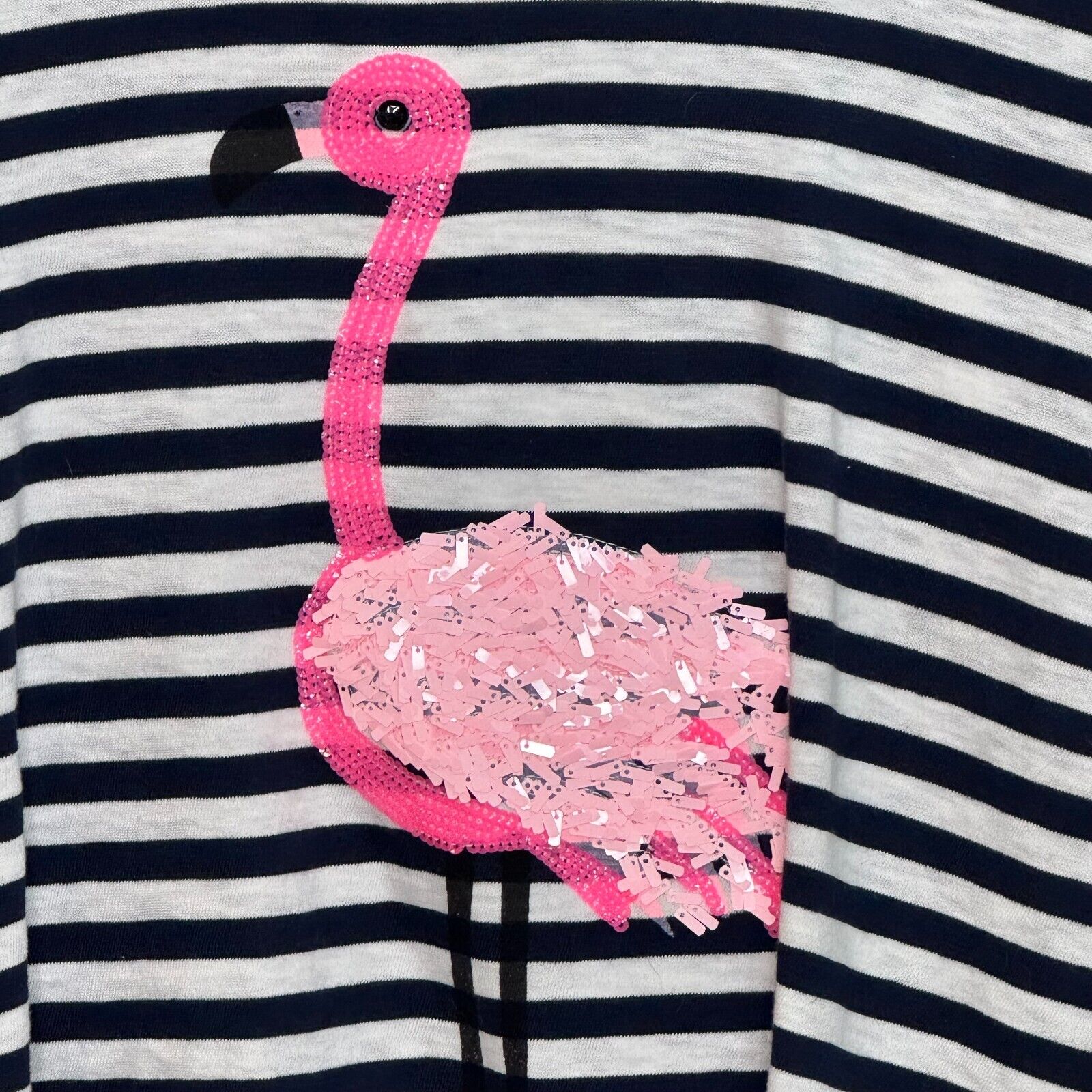 J. Crew Black White Striped Flamingo Collectible Tee Shirt Top Size XL