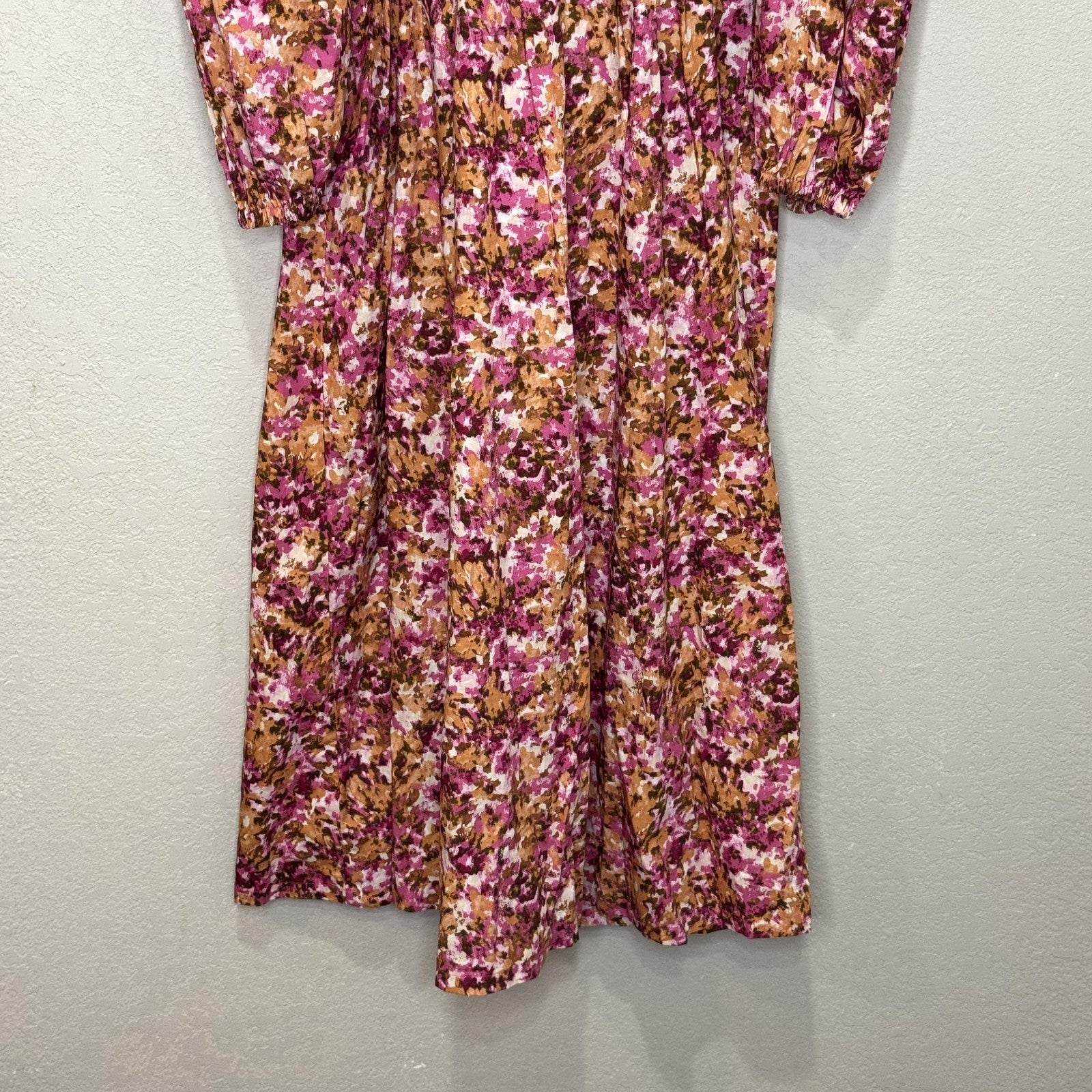 J Crew Dress Womens Small Pink Brown Floral Smocked Midi Long Sleeve $128