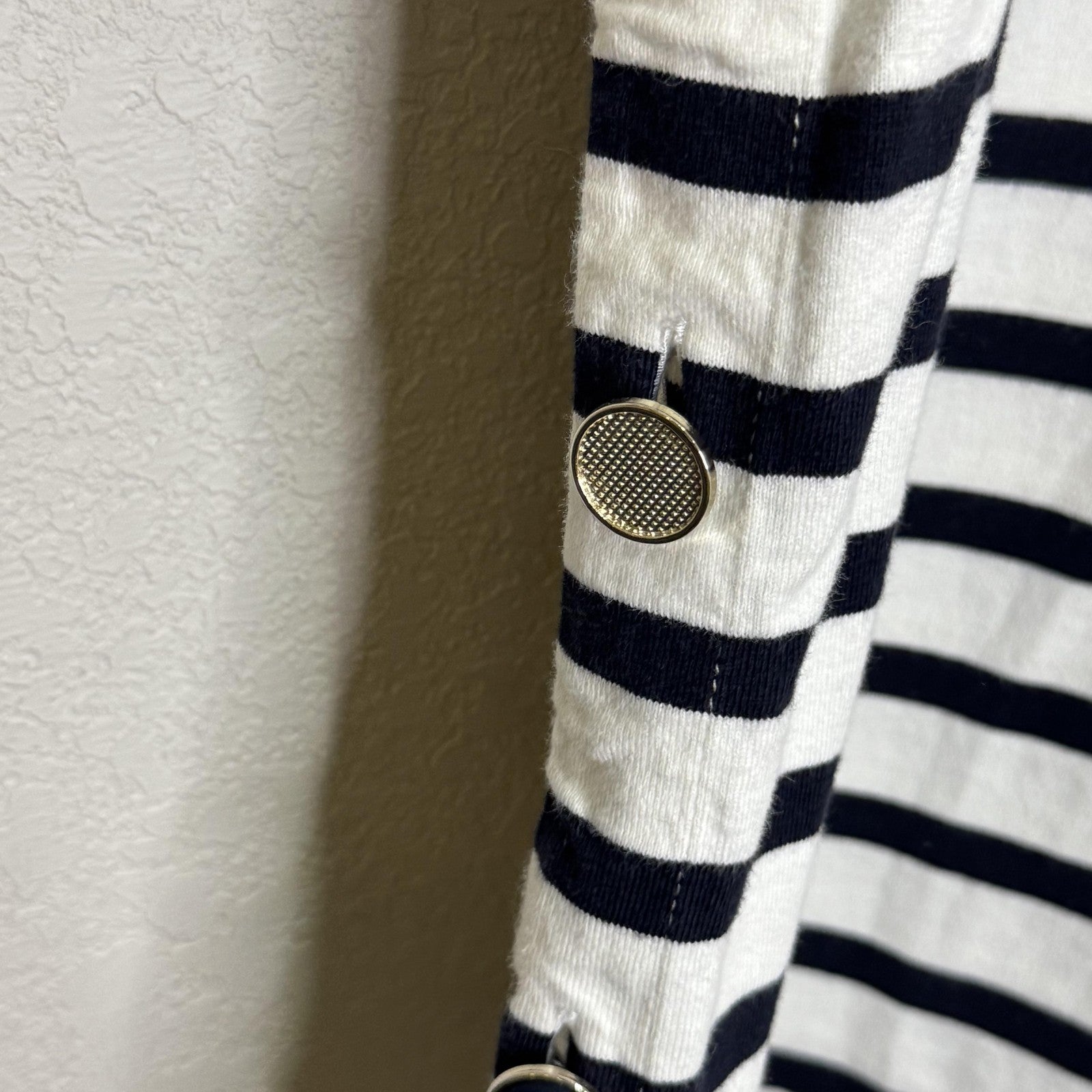 Sezane Shirt Womens Medium Black White Breton Stripe Boat Neck 3/4 Sleeve Top
