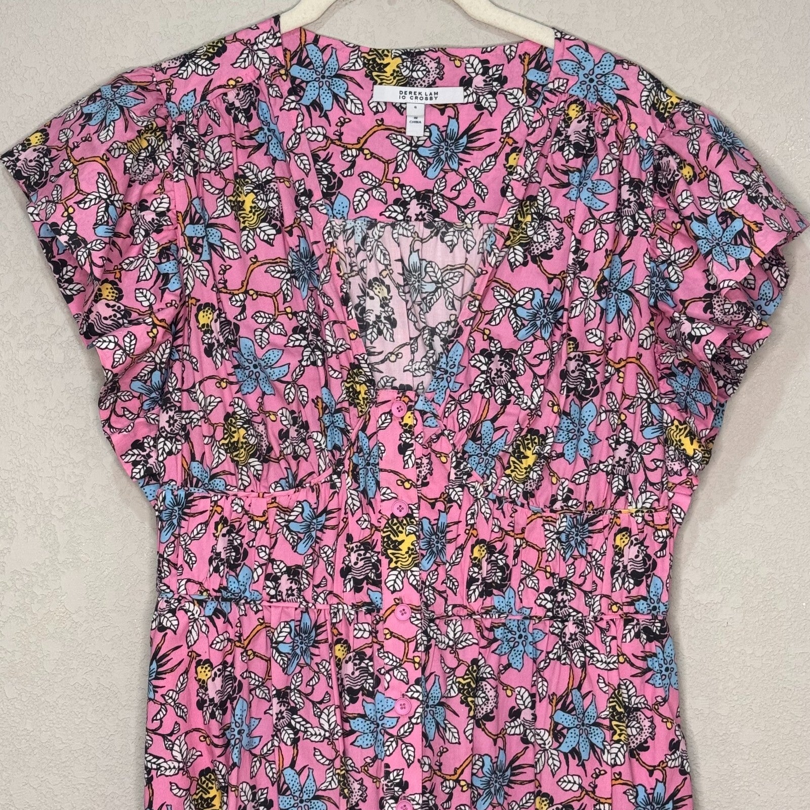 Derek Lam 10 Crosby Dress Size 6 Greta Pink Flutter Sleeve Button Down