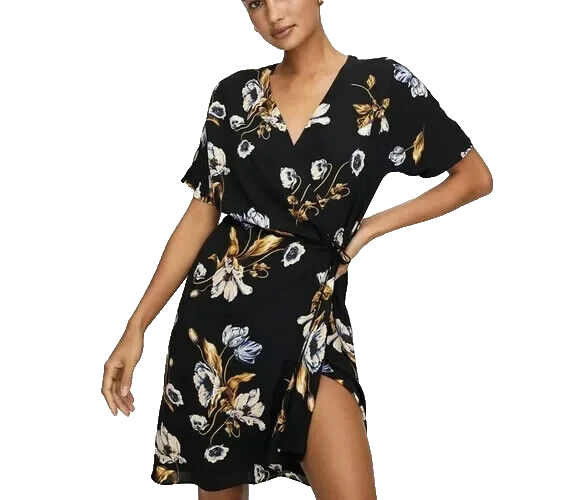 Aritzia Babaton Wallace Black Floral Wrap Dress Size Small