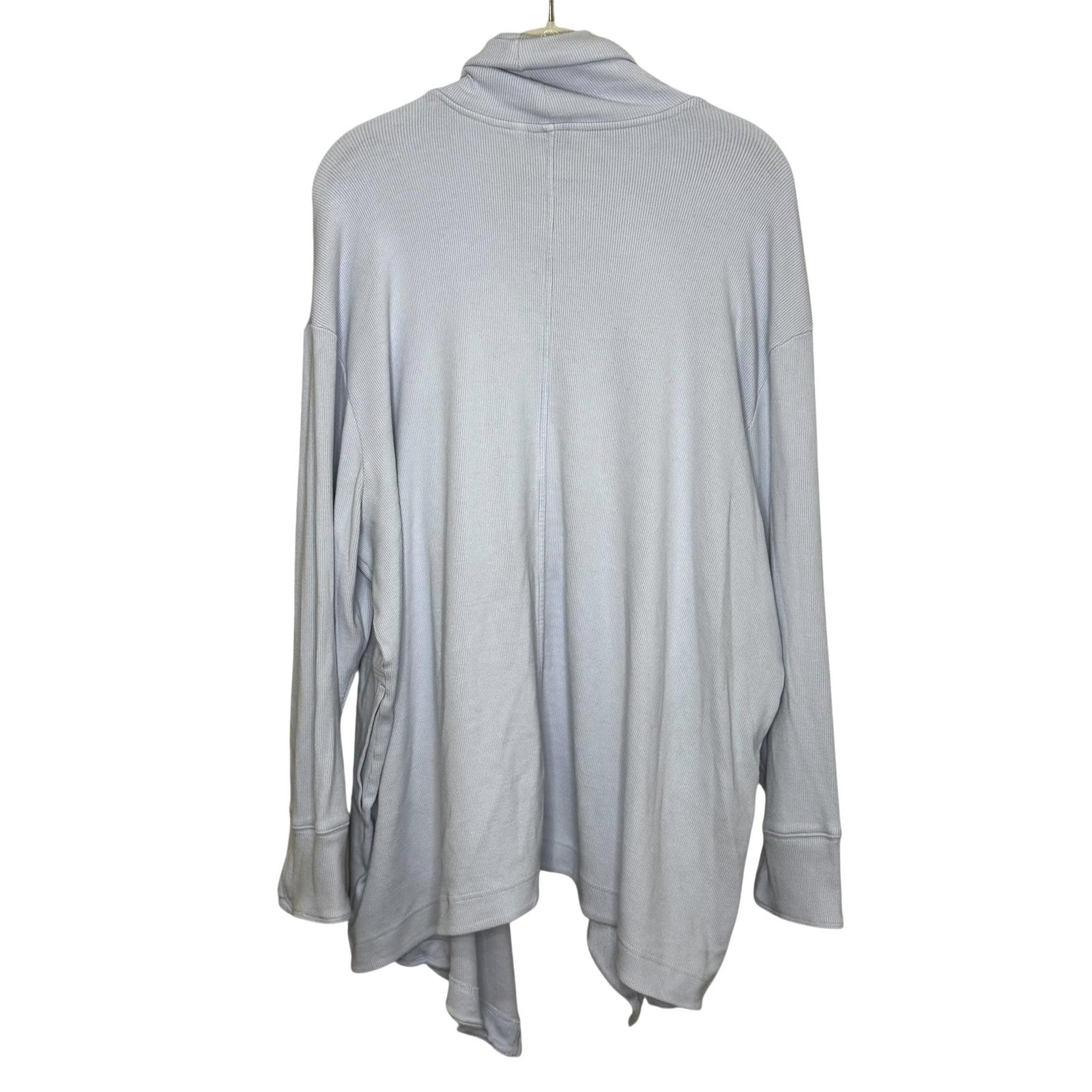Athleta Cardigan Sweater Womens 1X Light Blue Open Front Draped Rib Knit Tencel