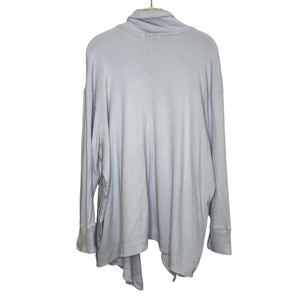 Athleta Cardigan Sweater Womens 1X Light Blue Open Front Draped Rib Knit Tencel