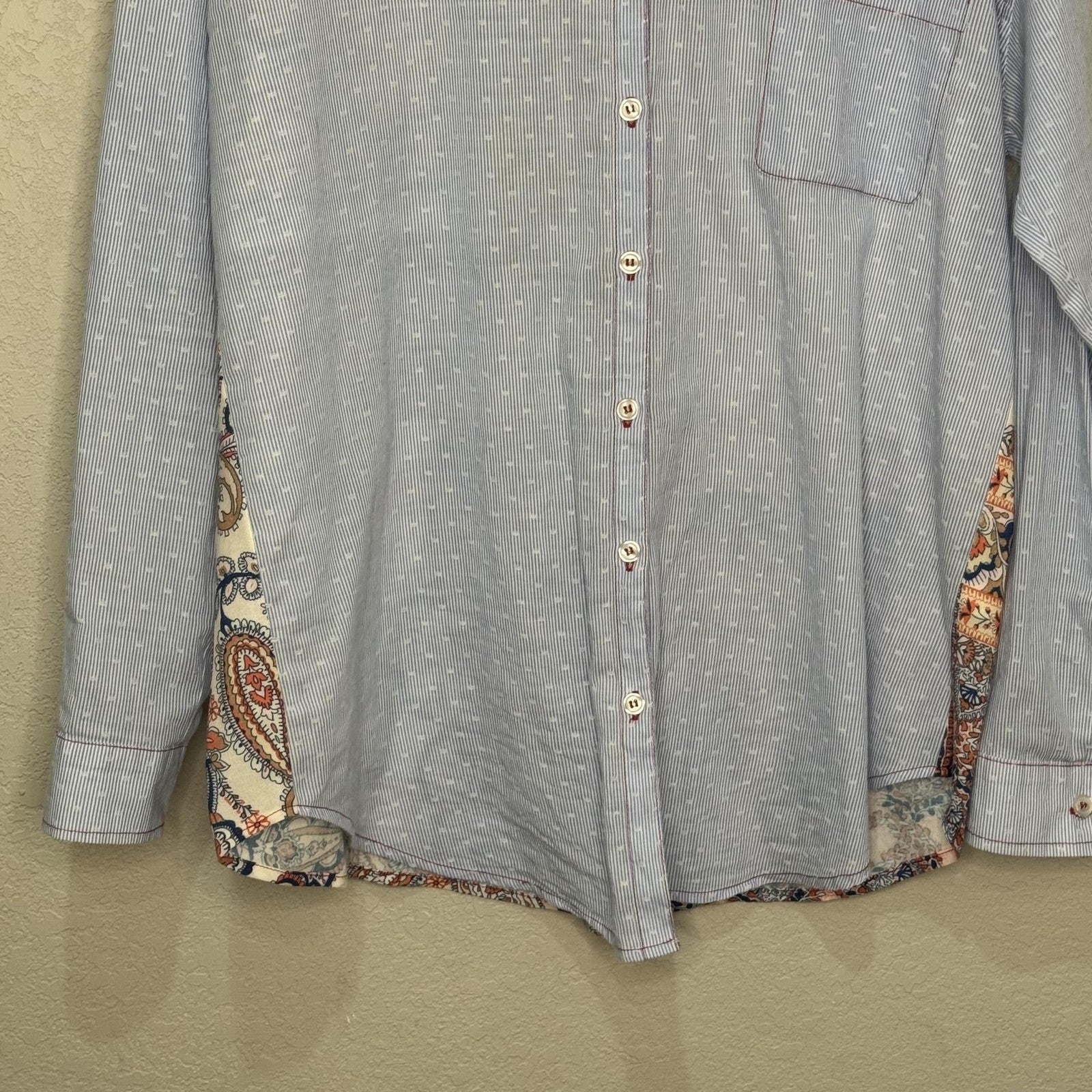Allison Joy Shirt Womens Small Stripe Paisley Boho Button Up Patchwork Top Blous