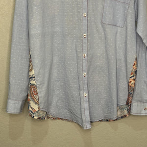 Allison Joy Shirt Womens Small Stripe Paisley Boho Button Up Patchwork Top Blous