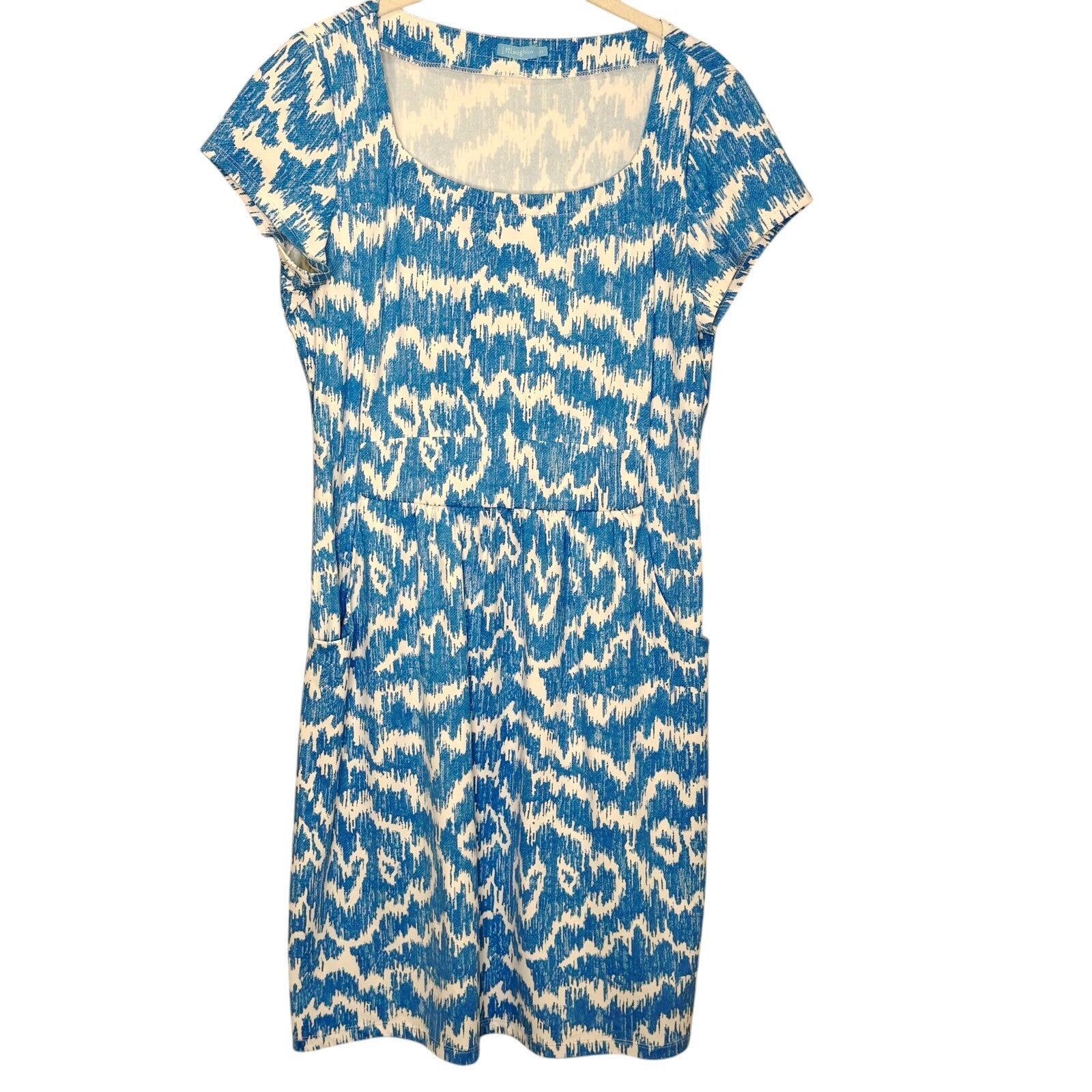 J McLaughlin Dress Size Medium Blue White Catalina Cloth