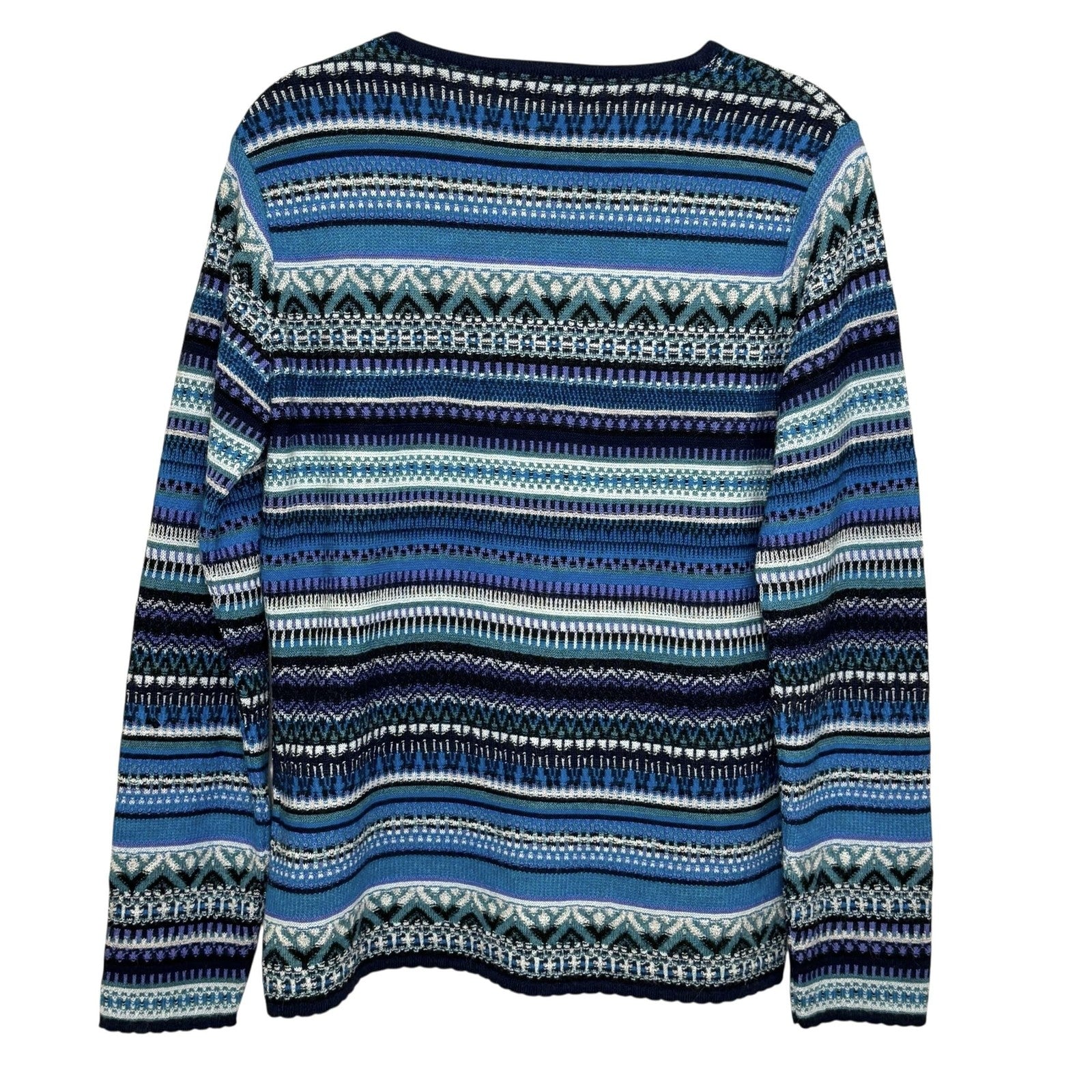 QINTI Sweater Womens Small Blue Multicolor 100% Baby Alpaca Button Cardigan Peru