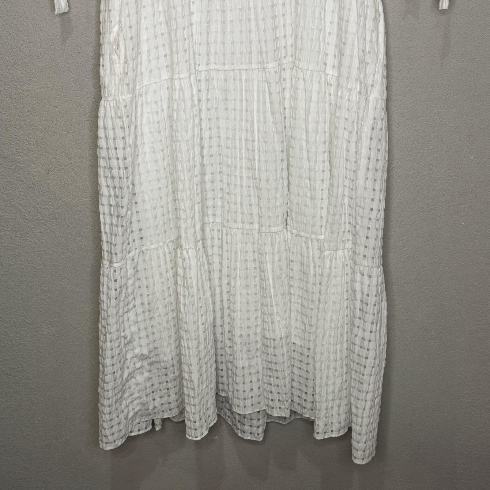 English Factory Dress Womens XS White Textured Midi Tie Sleeve Boho Pockets