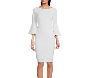 Calvin Klein NEW White 3/4 Bell Sleeve Boat Neck Sheath Dress Size 6