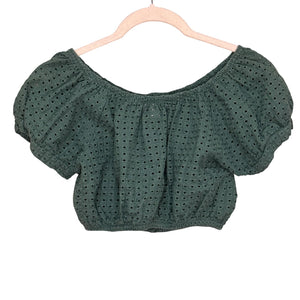 Eberjey Top Womens Small Eyelet Puff Sleeve Cropped Boho Button Blouse