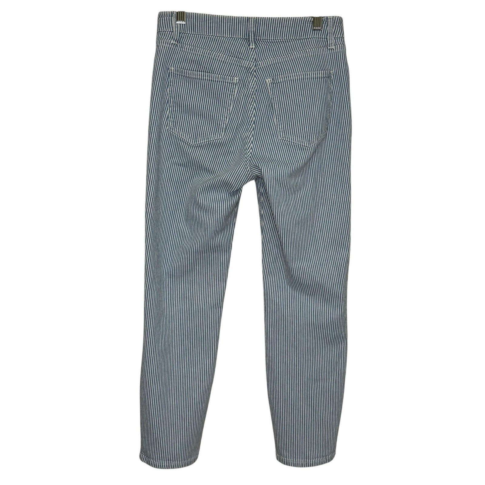 Boden Jeans Womens 6R Blue White Railroad Stripe Slim Straight Cropped Stretch