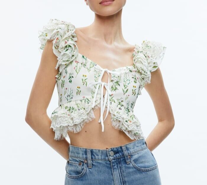 Alice + Olivia Floral Charline Crop Top in Georgia Floral Size Small NEW $350