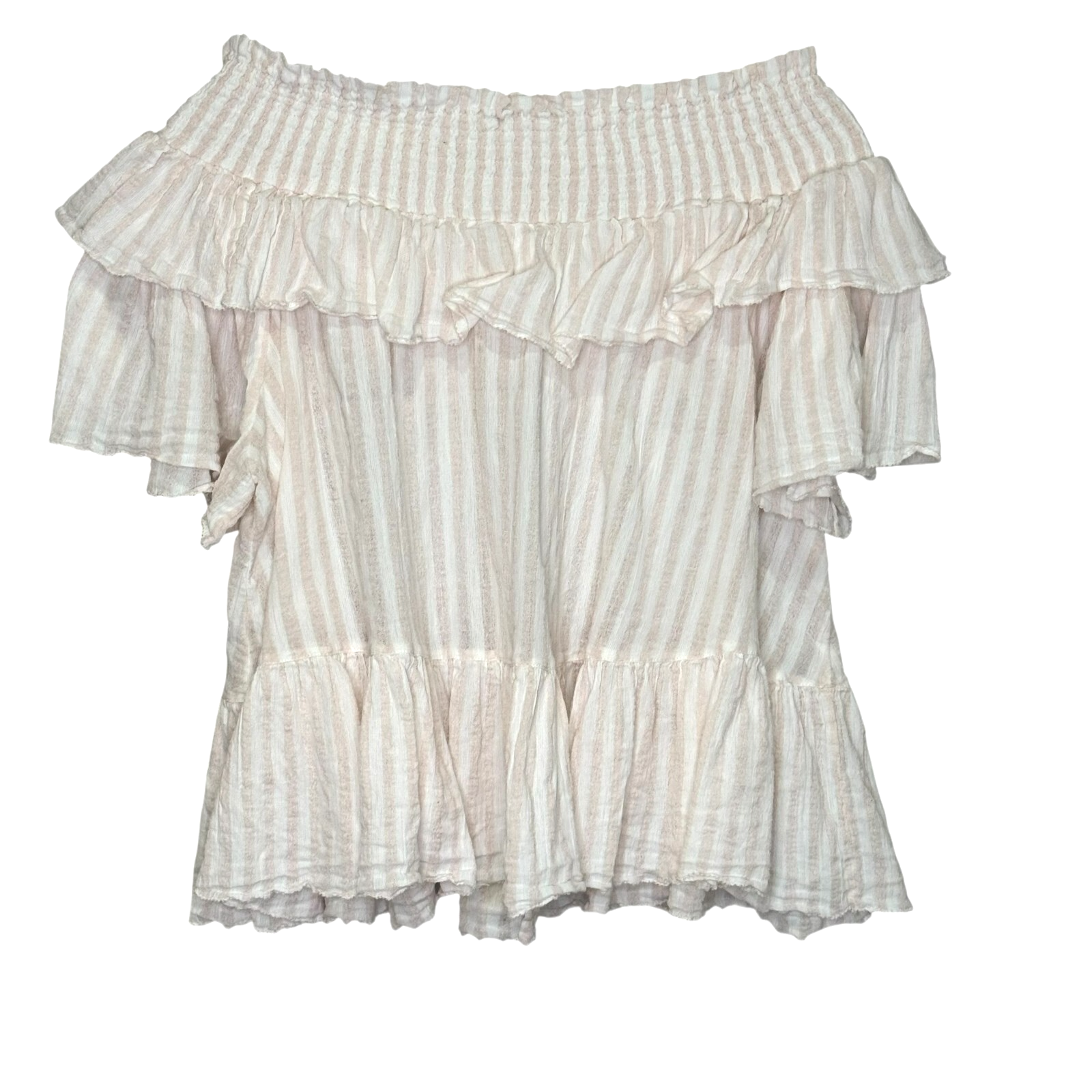 Ulla Johnson Top Size 4 Pink White Striped Smocked Off Shoulder