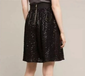 Anthropologie Eri+Ali NEW Black Gold Night Shimmer Sequin Skirt Size Large $148