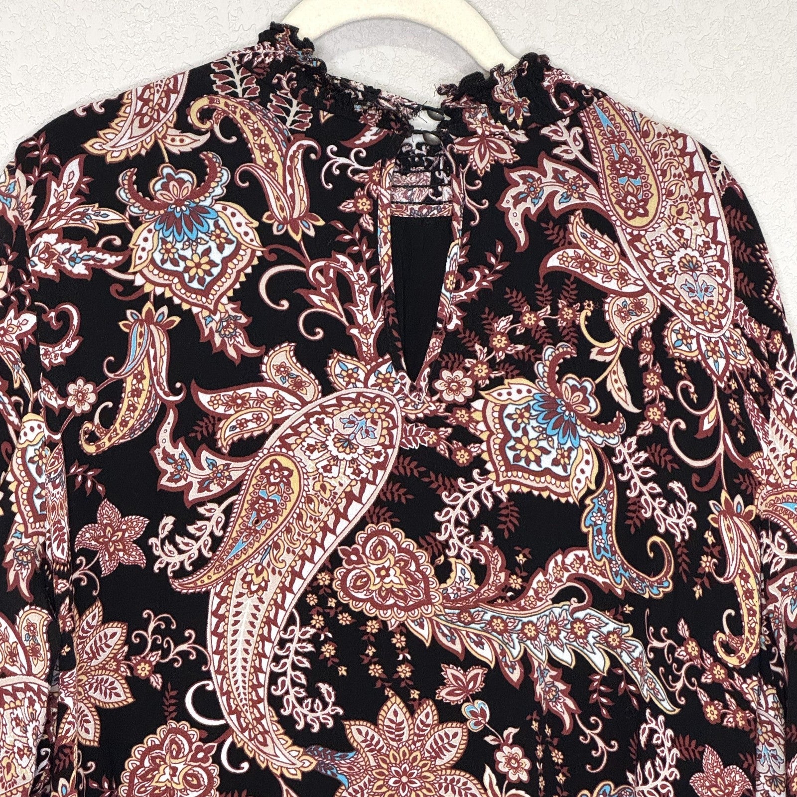 Anthropologie Dress Womens 1X Paisley Floral Long Sleeve Boho Tiered Viscose