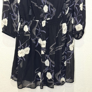 Club Monaco Roanna Dress Womens 4 Black Floral Silk Long Sleeve Mini Boho Chic