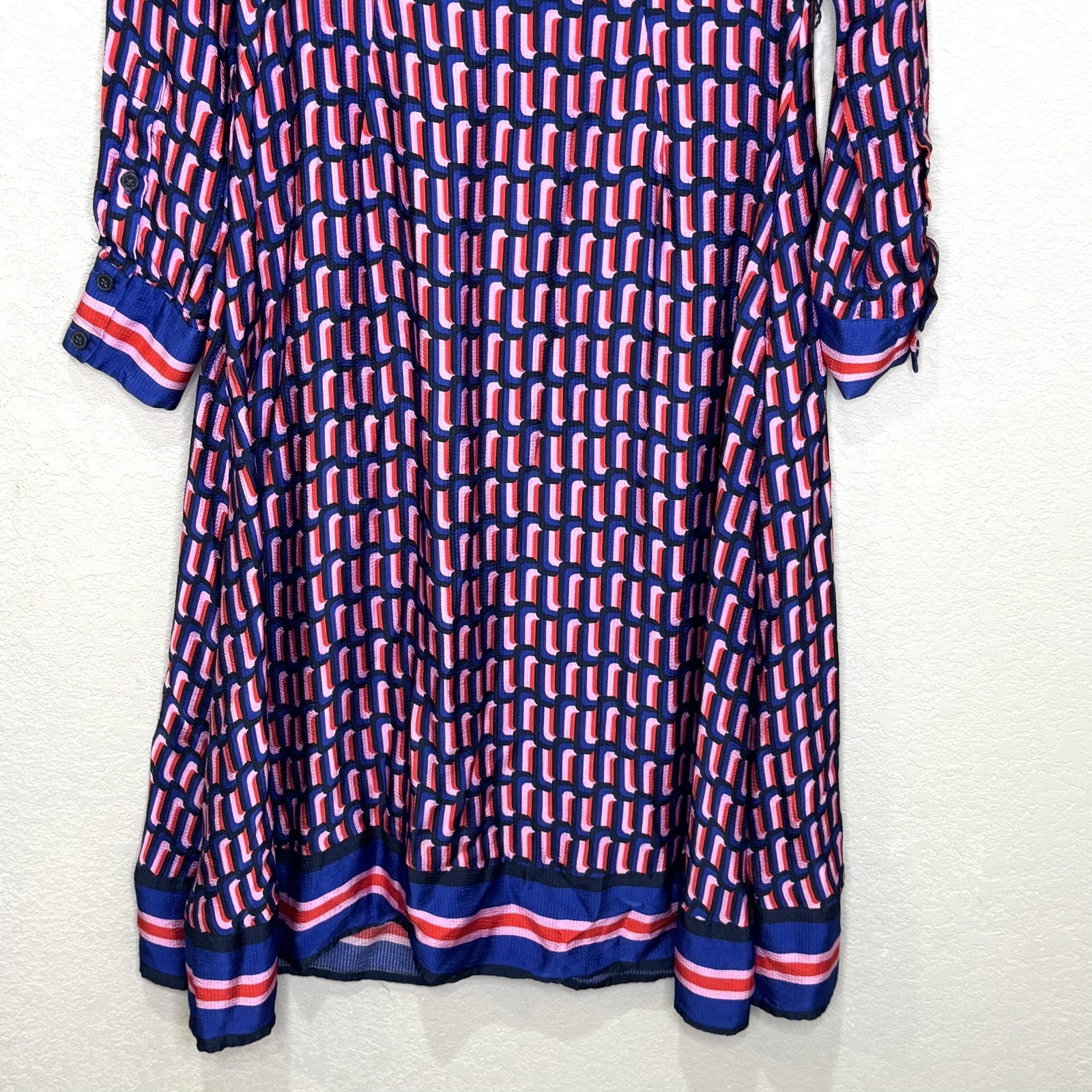 Boden Dress Womens 8 Petite Geometric Print Shirt Midi Belted Viscose