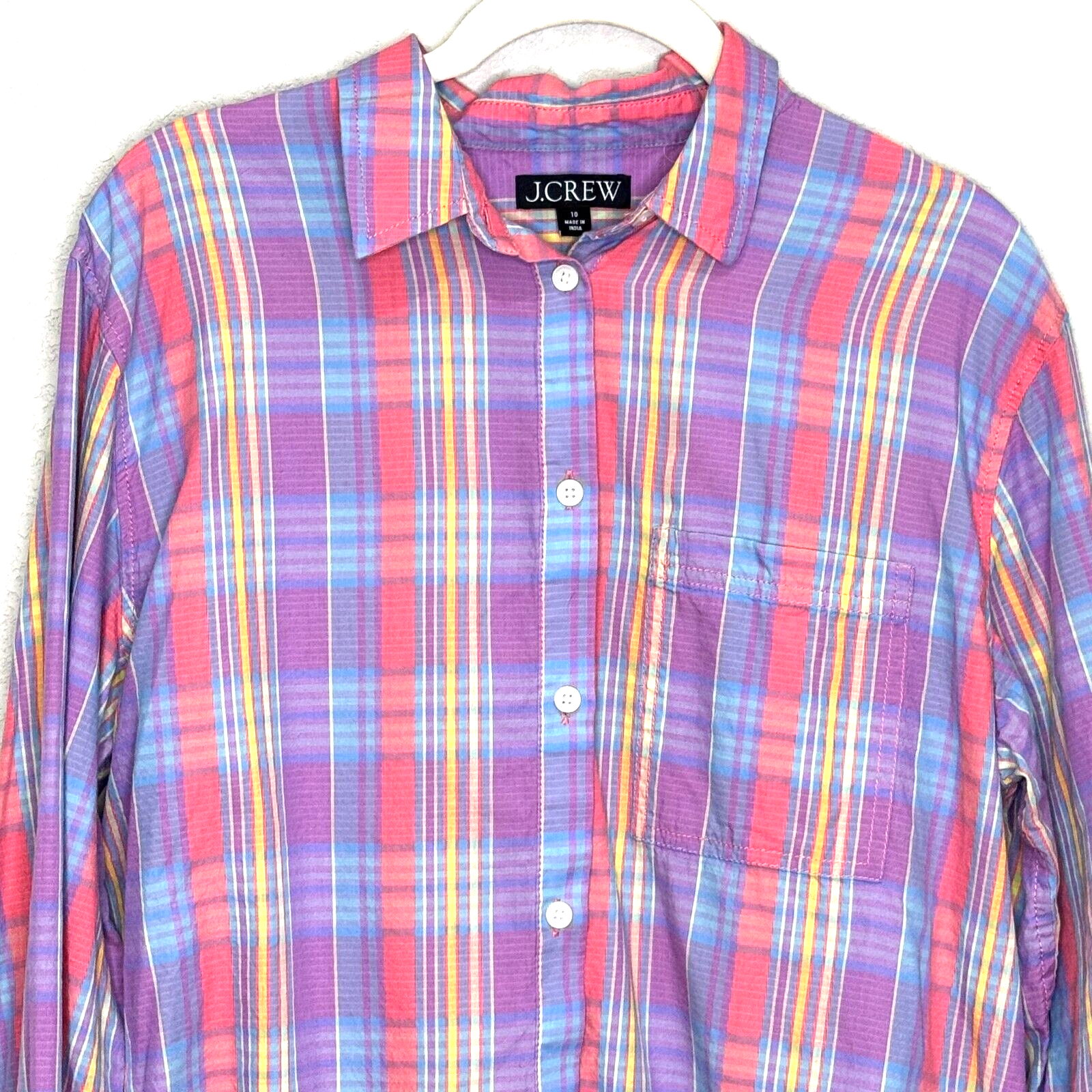 J. Crew Garçon Cotton Voile Shirt Size 10 Sunset Plaid Button Up