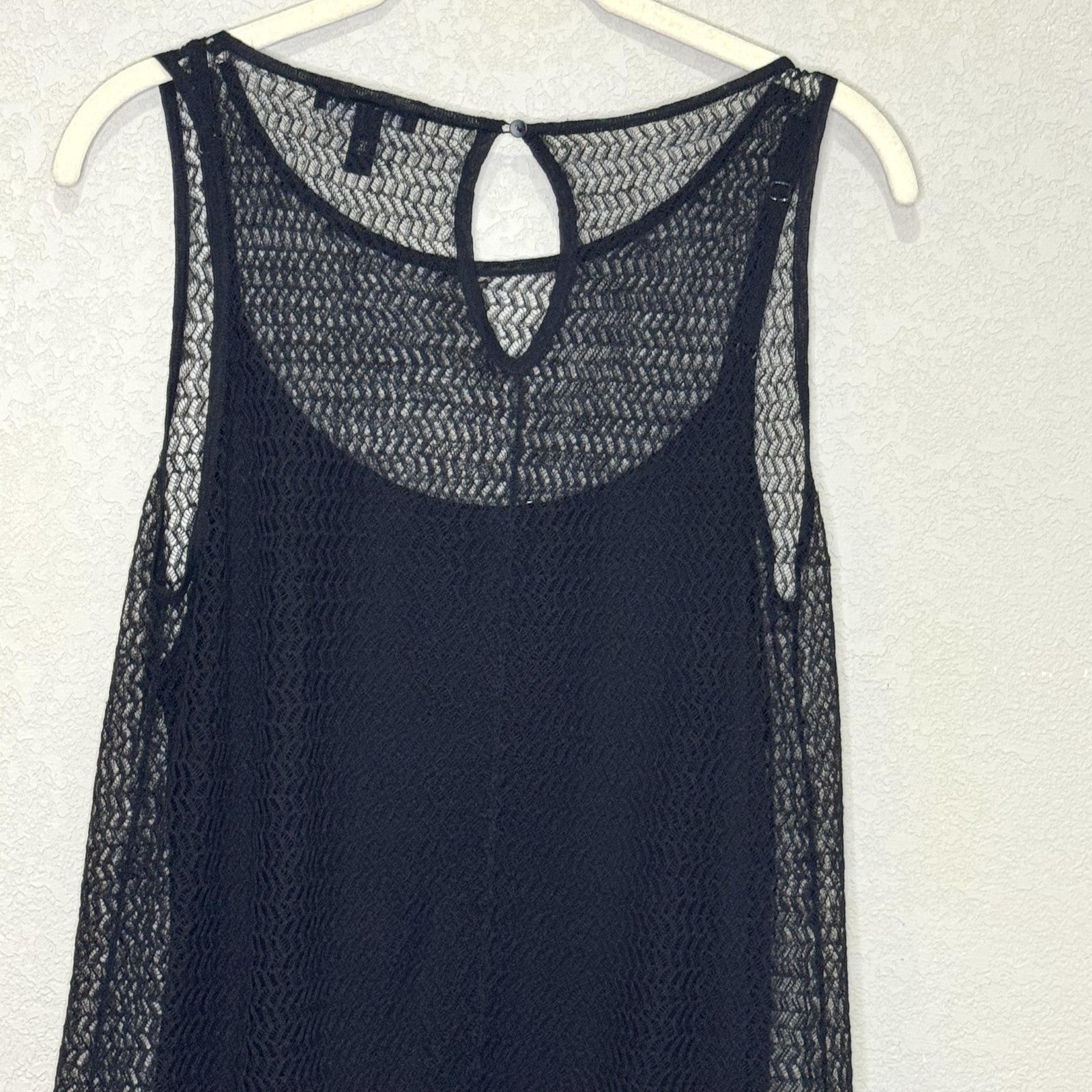 Eileen Fisher Dress Womens Small Black Sheer Mesh Sleeveless Keyhole Midi Slip
