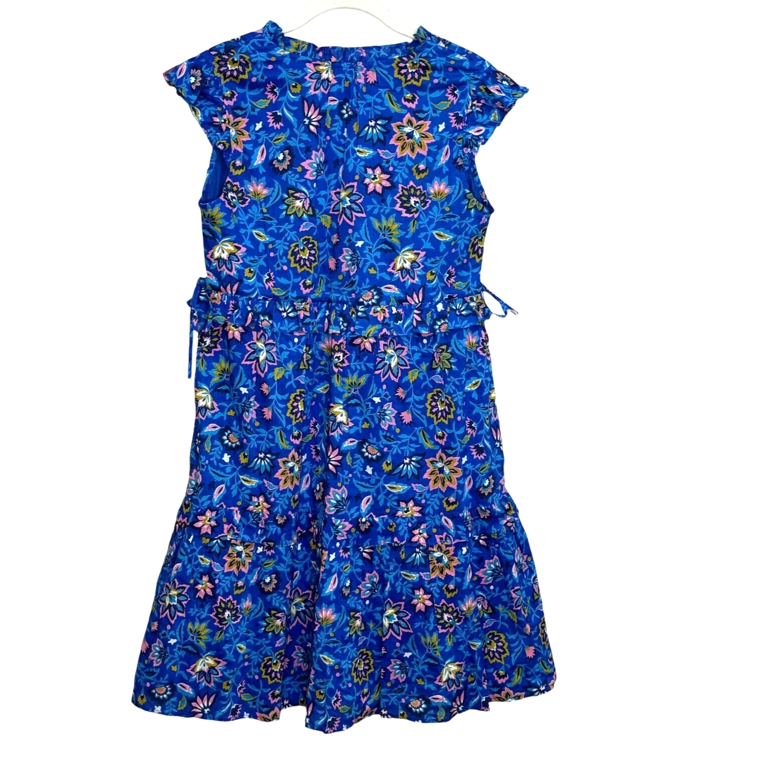 Banjanan NEW Azure Blue Floral Cotton V-Neck Ruffle Mini Chandra Dress Size XS