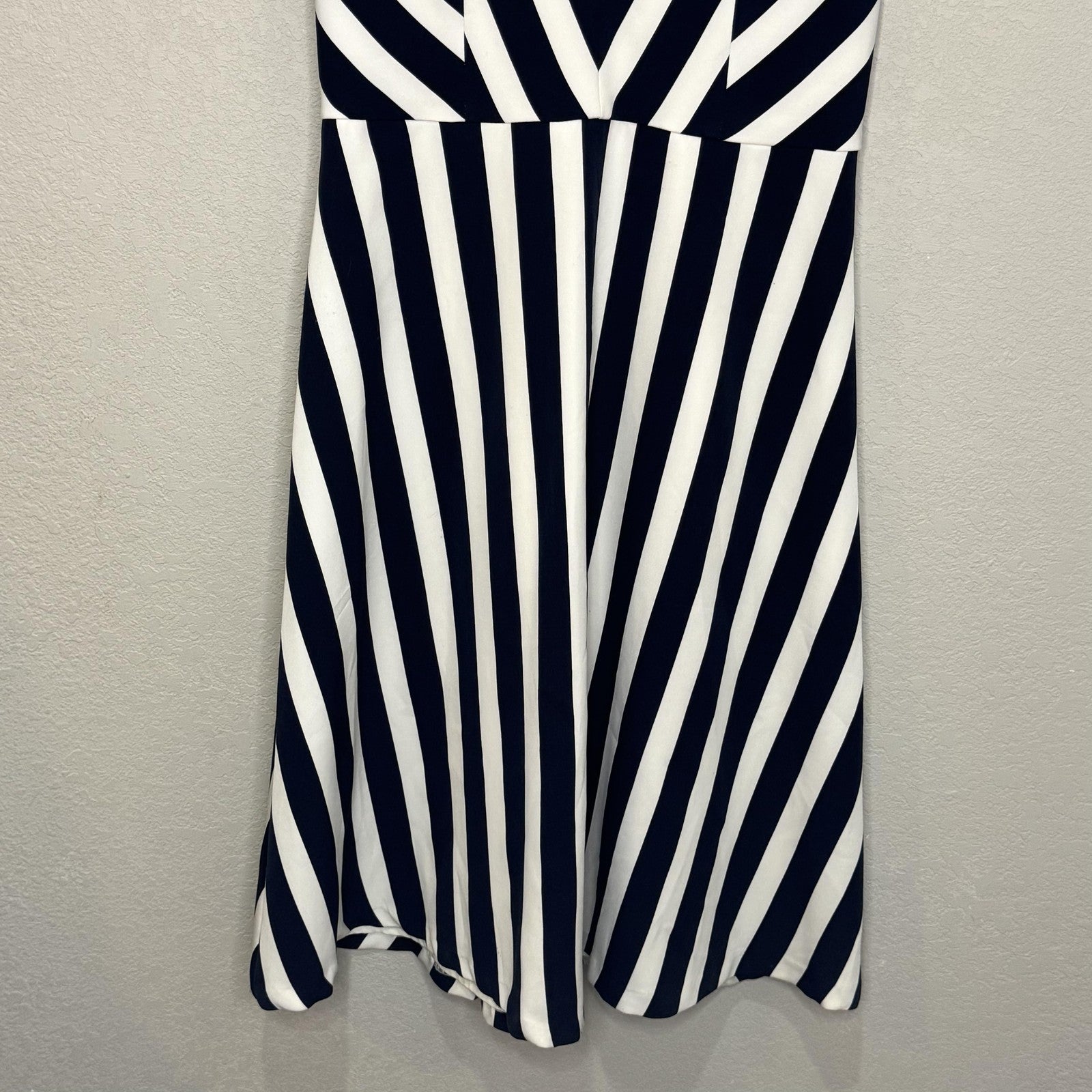 Ann Taylor Dress Womens 4 Blue White Striped Sleeveless Midi V Neck Lightweight
