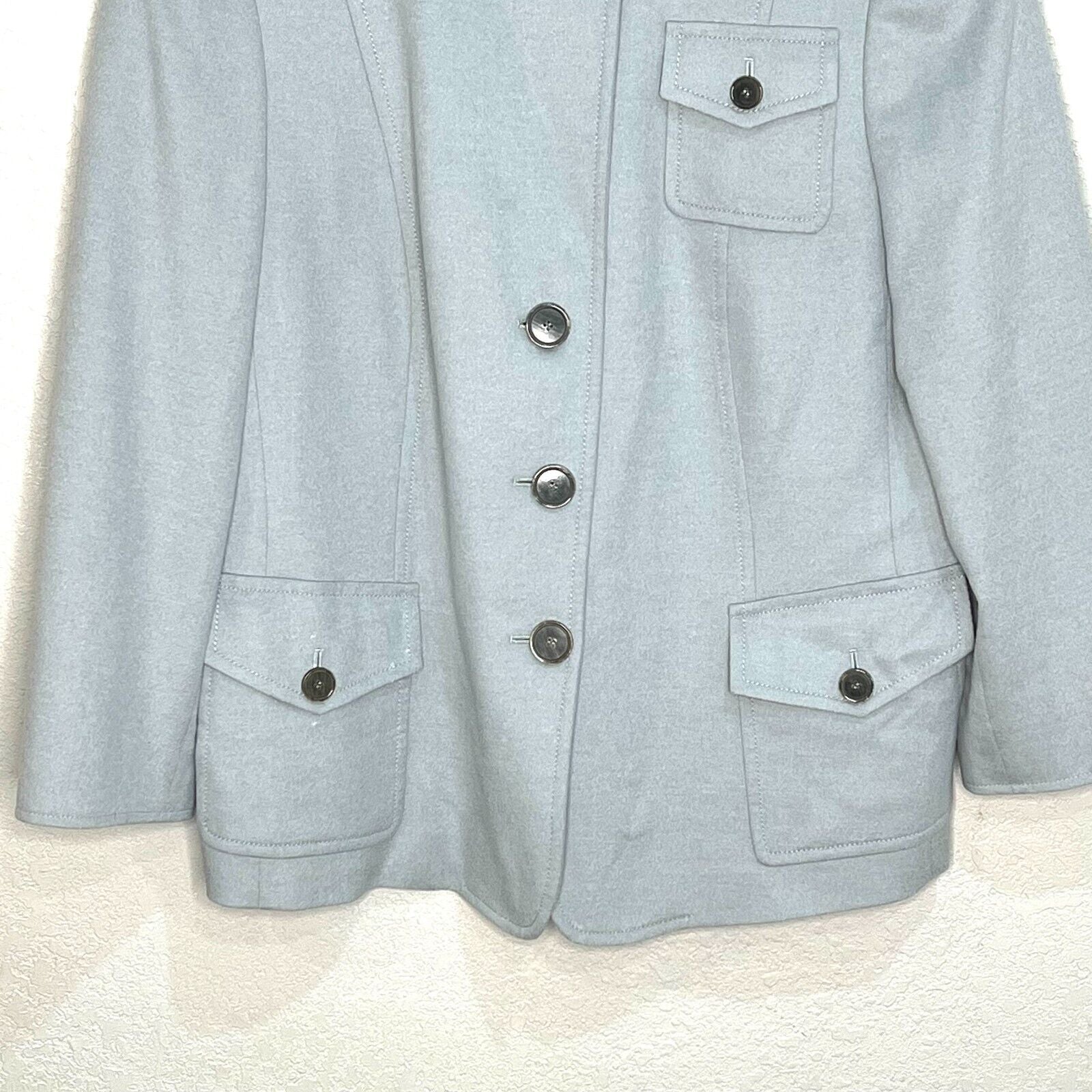 Akris Punto Light Blue Green Lined Jacket Blazer US Size 14