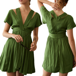 Anthropologie Green Deep V-Neck Vibrant Mini Dress Size 6 New $148