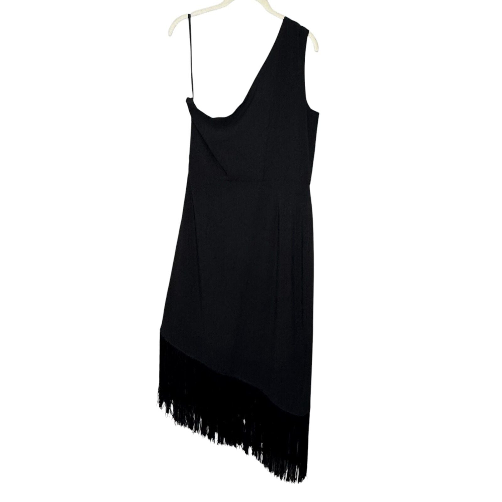 Hutch Black Fringe One Shoulder Formal Dress Size Large NEW $190