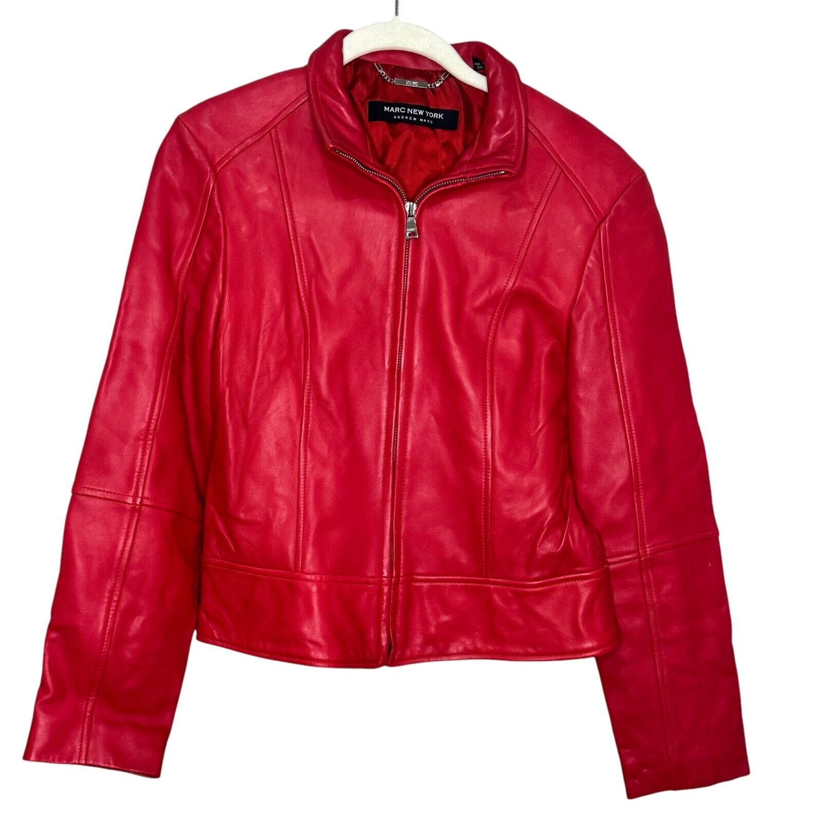 Andrew Marc New York Red Leather Jacket Womes Size Small Soft Lined