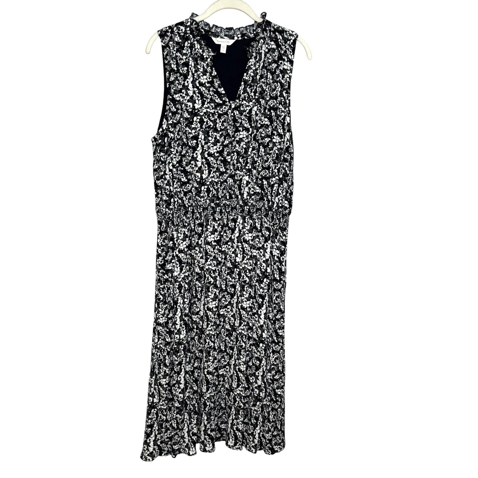 Garnet Hill Dress Womens Medium Floral Sleeveless Midi Pockets Viscose