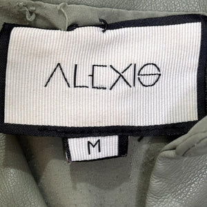 Alexis Jacket Womens Medium Sage Faux Leather Cropped Snap Front Puff Sleeves