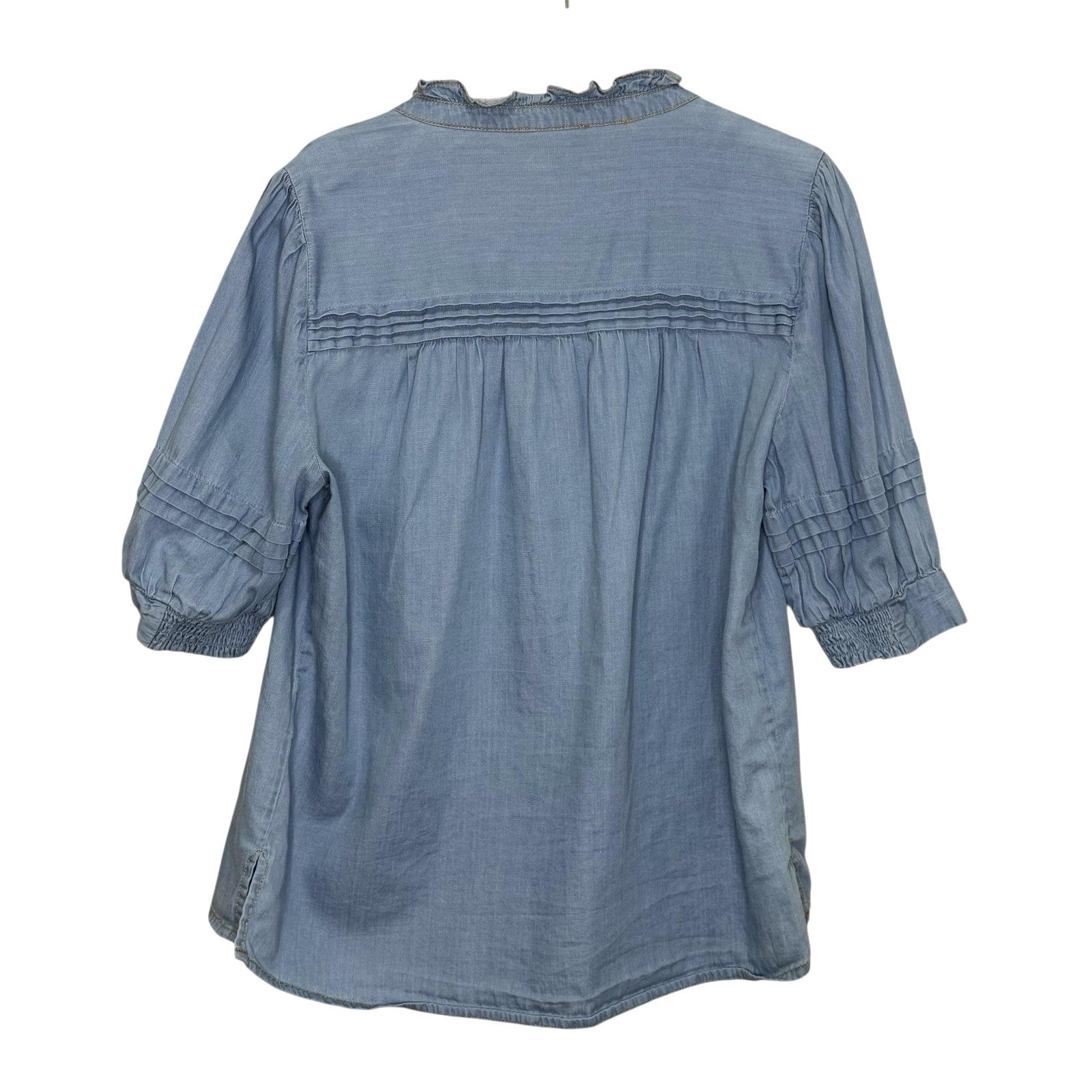ME+EM Shirt Womens UK 10 US 6 Blue Ruffle Button Cotton Top Blouse SS24WT925